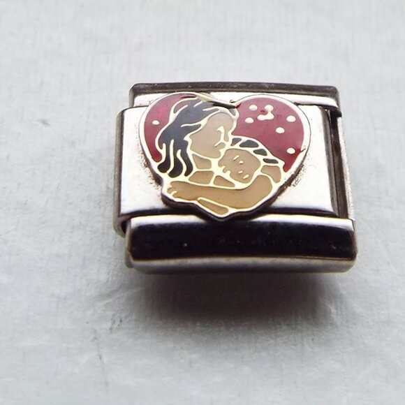 Mother and child enamel 9mm stainless steel italian charm bracelet link new - Picture 1 of 2